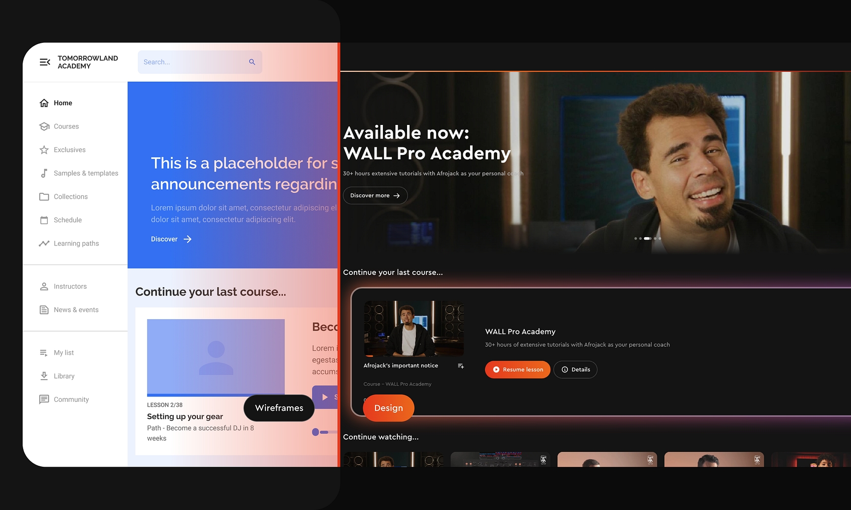 TML wireframe vs design